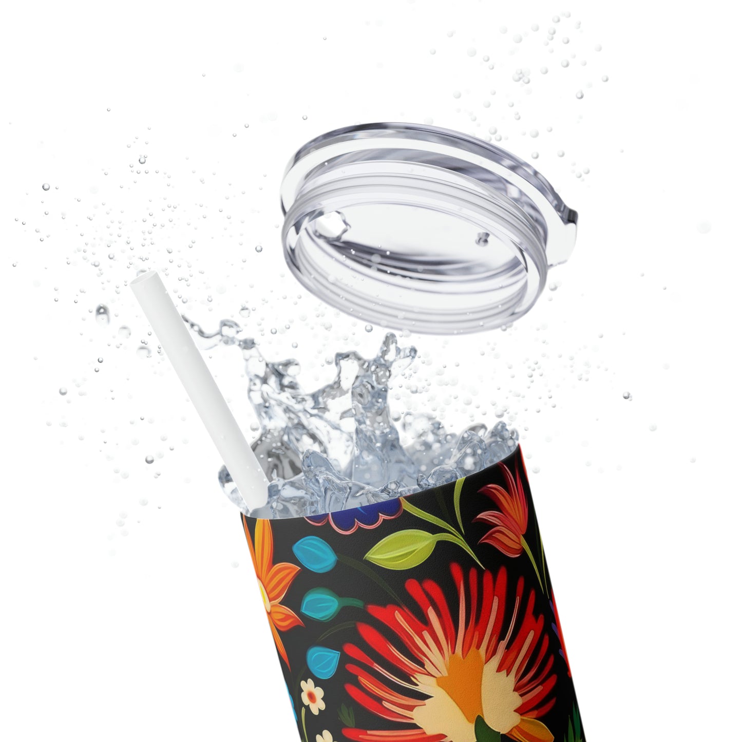 Floral Skinny Tumbler with Straw, 20oz