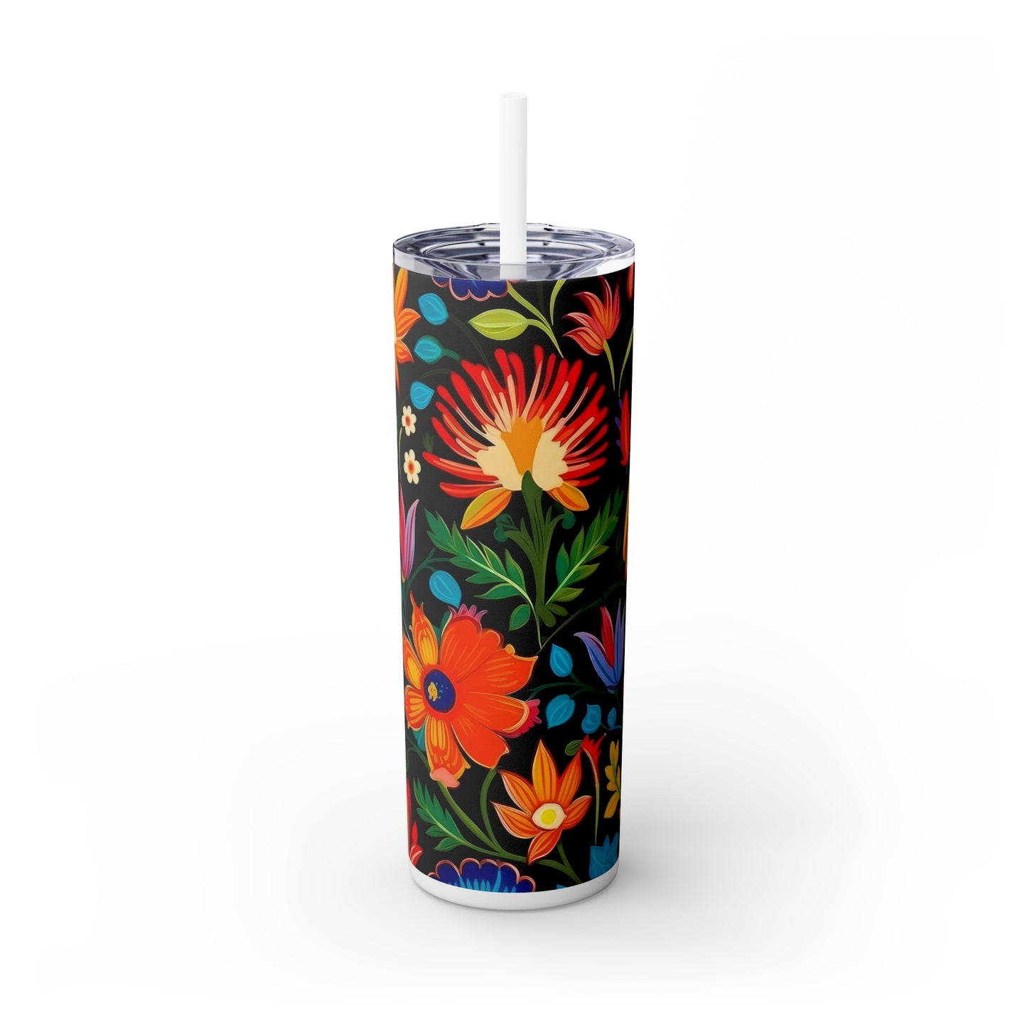 Floral Skinny Tumbler with Straw, 20oz