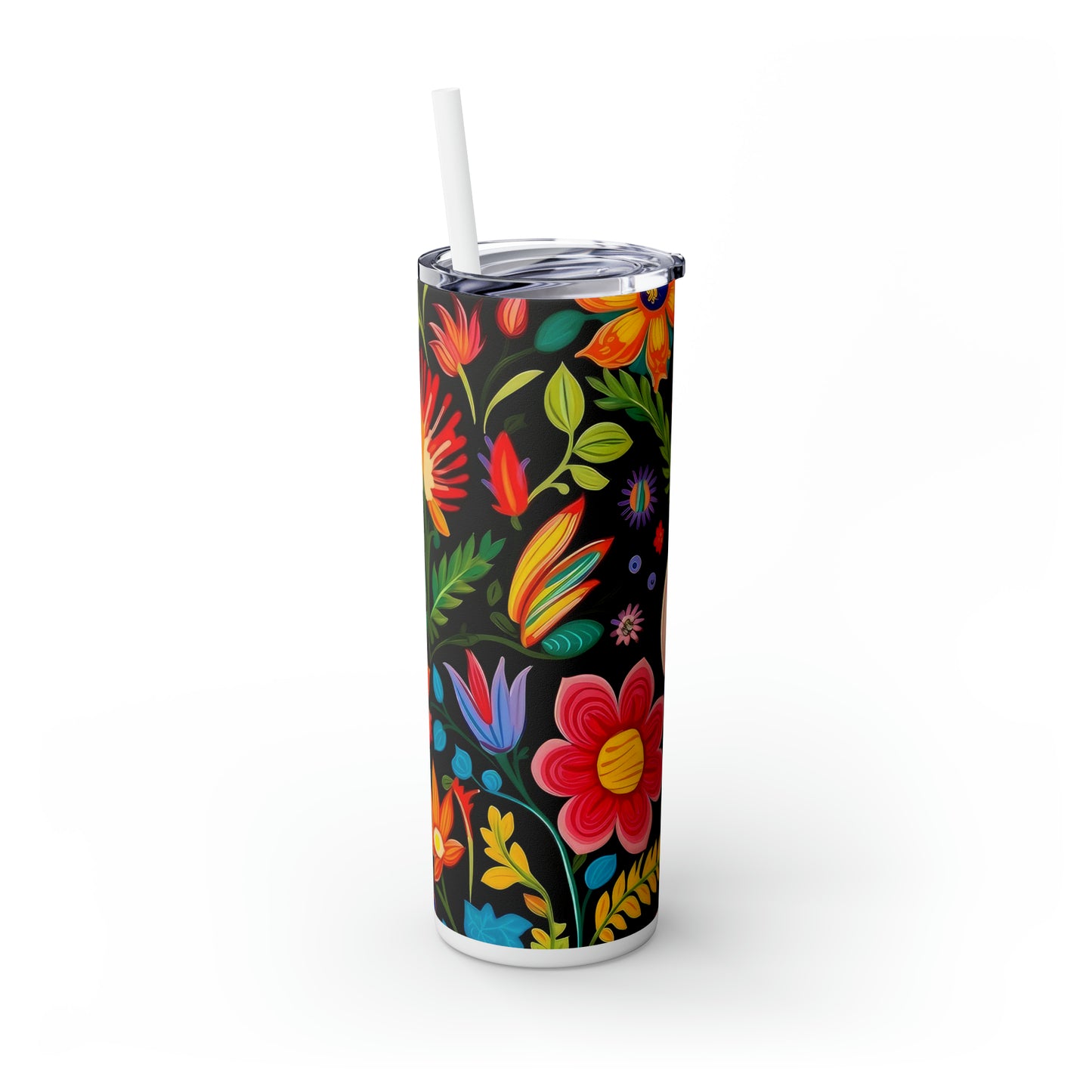 Floral Skinny Tumbler with Straw, 20oz