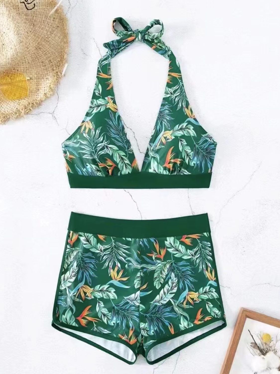 Printed Halter Neck Two-Piece Swim Set