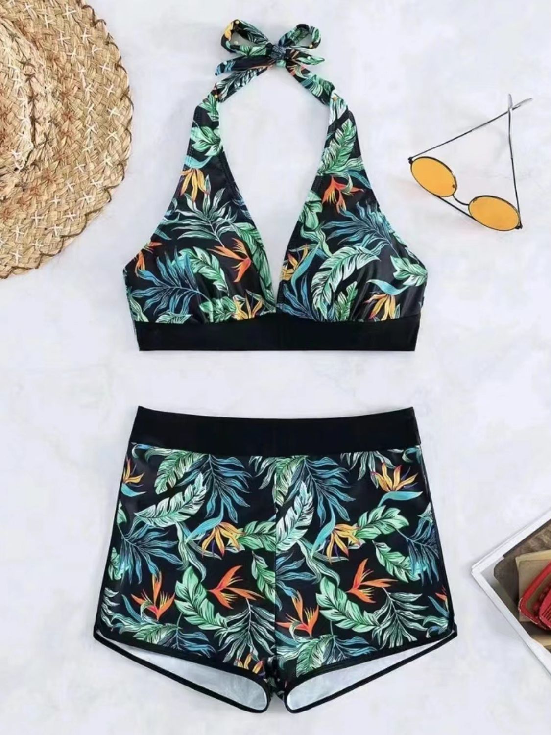 Printed Halter Neck Two-Piece Swim Set