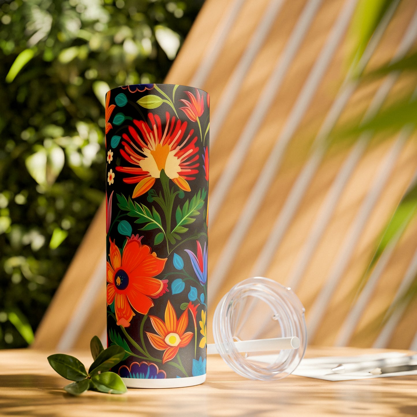 Floral Skinny Tumbler with Straw, 20oz