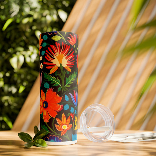 Floral Skinny Tumbler with Straw, 20oz