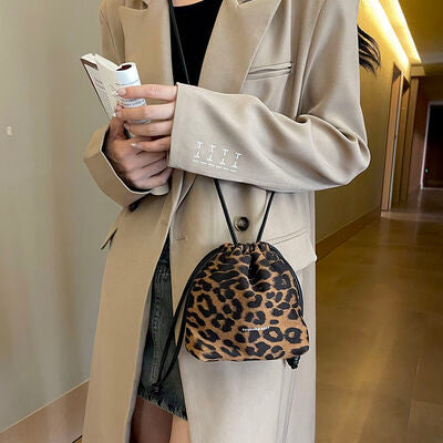 Drawstring Leopard Crossbody Bag